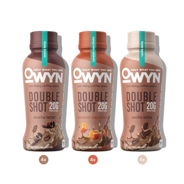 OWYN Non-Dairy Coffee Shake 20g Protein, Double Shot Three Flavor Variety, 12oz (Pack of 12)